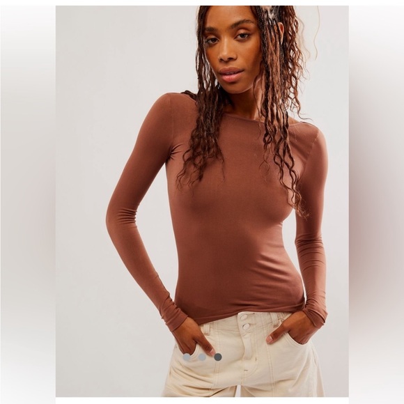 Tops - Free People •Intimately Women’s Brown Low Back Seamless Long Sleeve Top M/L NWOT